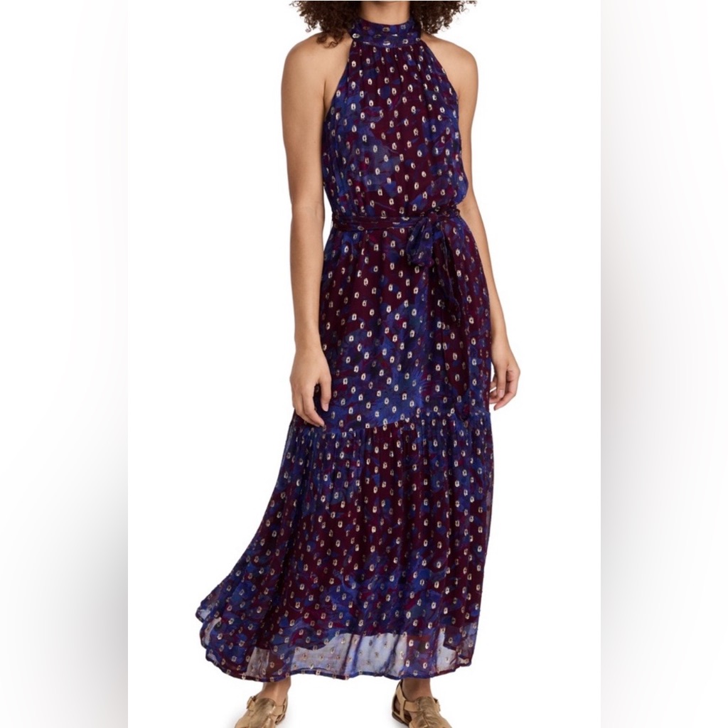 Cleobella Navy And Burgundy Patterned Maxi Dress